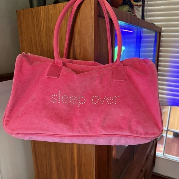 Vintage Y2K Limited Too Sleep Over Bag Hot Pink Velour Studded Girls Bag 💗💓 - Picture 1 of 8